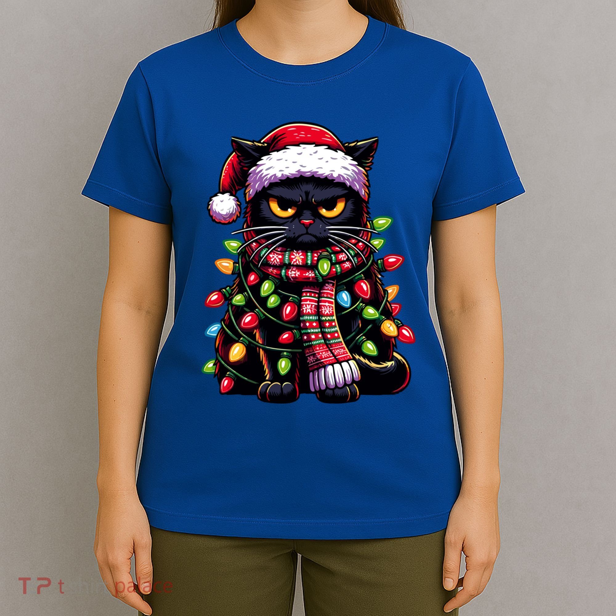 Grumpy Black Cat Meowy Xmas Christmas Outfit Cat Dad Cat Mom Meaningful Gift T-Shirt