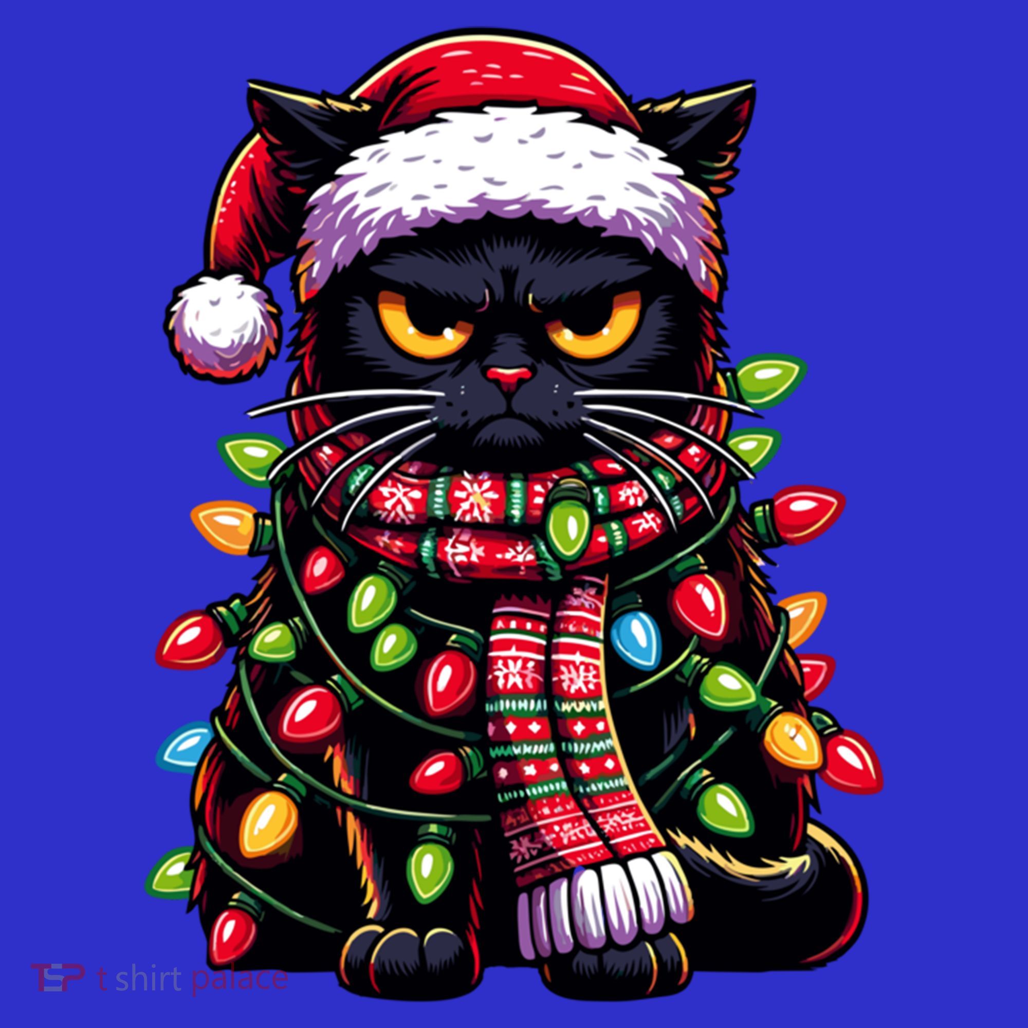 Grumpy Black Cat Meowy Xmas Christmas Outfit Cat Dad Cat Mom Meaningful Gift T-Shirt