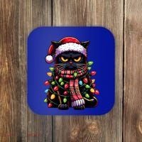 Grumpy Black Cat Meowy Xmas Christmas Outfit Cat Dad Cat Mom Meaningful Gift Coaster thumb 0