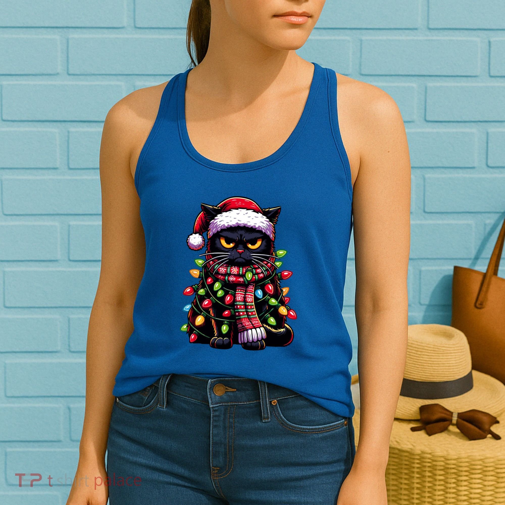 Grumpy Black Cat Meowy Xmas Christmas Outfit Cat Dad Cat Mom Meaningful Gift Women's Tank Top