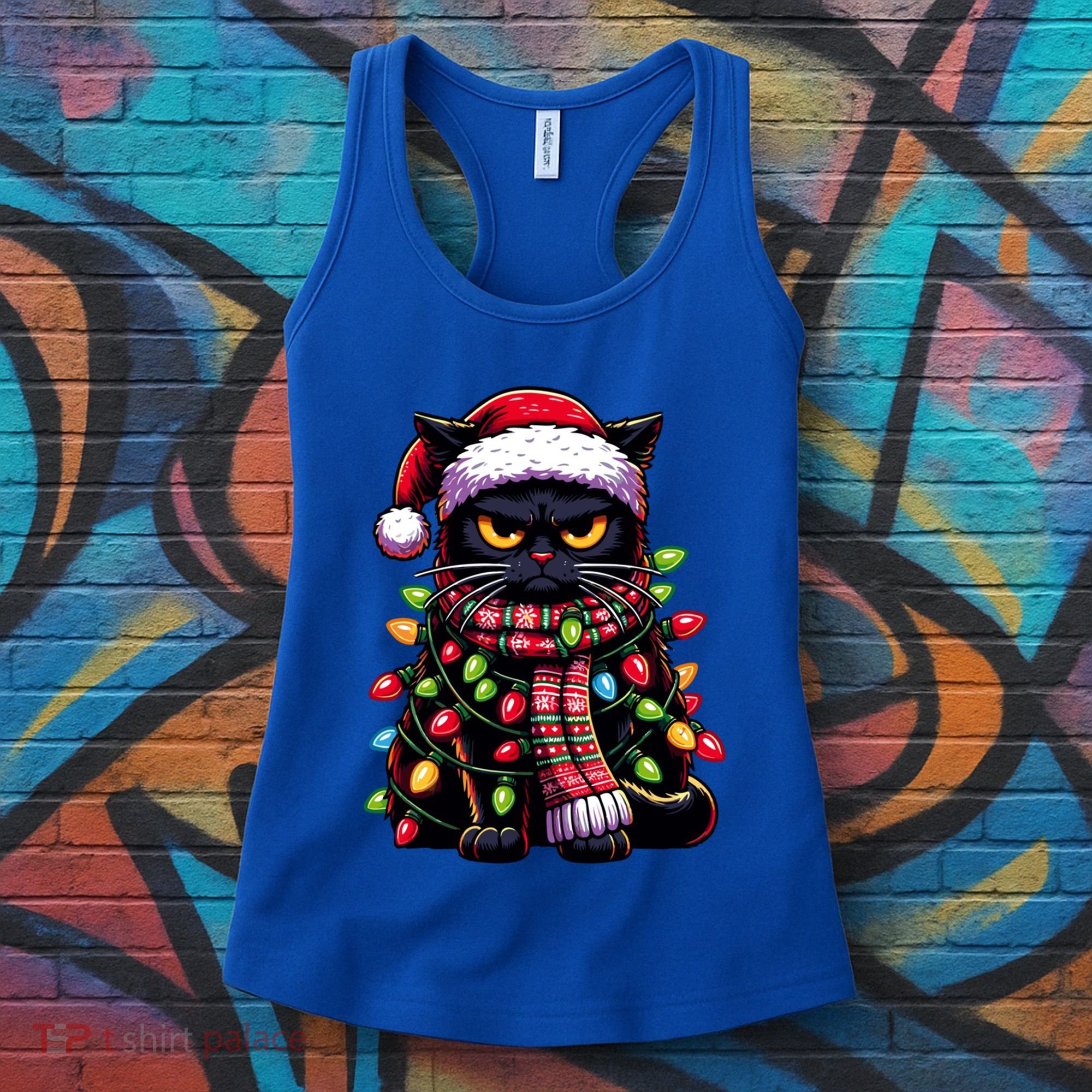 Grumpy Black Cat Meowy Xmas Christmas Outfit Cat Dad Cat Mom Meaningful Gift Women's Tank Top