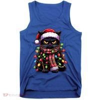 Grumpy Black Cat Meowy Xmas Christmas Outfit Cat Dad Cat Mom Meaningful Gift Tank Top thumb 0