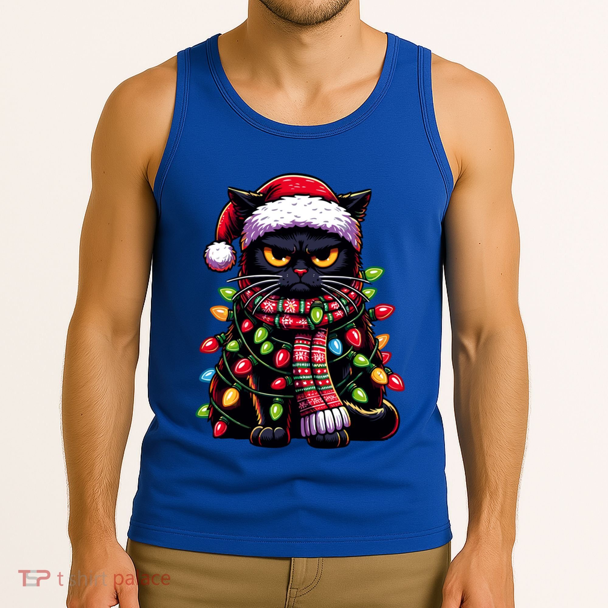 Grumpy Black Cat Meowy Xmas Christmas Outfit Cat Dad Cat Mom Meaningful Gift Tank Top