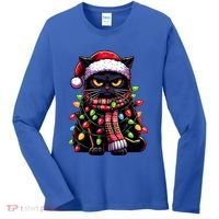 Grumpy Black Cat Meowy Xmas Christmas Outfit Cat Dad Cat Mom Meaningful Gift Women's Long Sleeve Shirt thumb 0