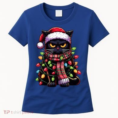 Grumpy Black Cat Meowy Xmas Christmas Outfit Cat Dad Cat Mom Meaningful Gift Women's T-Shirt