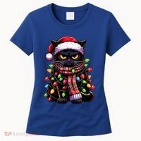 Grumpy Black Cat Meowy Xmas Christmas Outfit Cat Dad Cat Mom Meaningful Gift Women's T-Shirt thumb 0