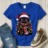Grumpy Black Cat Meowy Xmas Christmas Outfit Cat Dad Cat Mom Meaningful Gift Women's T-Shirt thumb 3