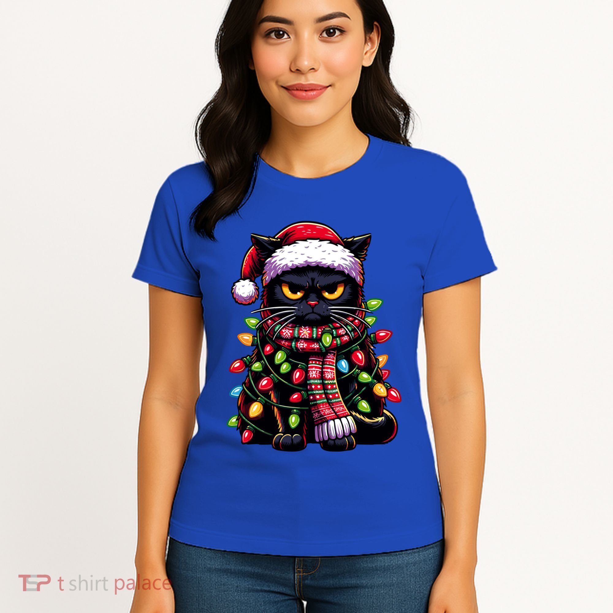 Grumpy Black Cat Meowy Xmas Christmas Outfit Cat Dad Cat Mom Meaningful Gift Women's T-Shirt