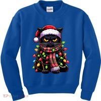 Grumpy Black Cat Meowy Xmas Christmas Outfit Cat Dad Cat Mom Meaningful Gift Kids Sweatshirt thumb 0