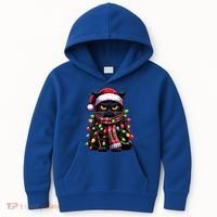 Grumpy Black Cat Meowy Xmas Christmas Outfit Cat Dad Cat Mom Meaningful Gift Kids Hoodie thumb 0