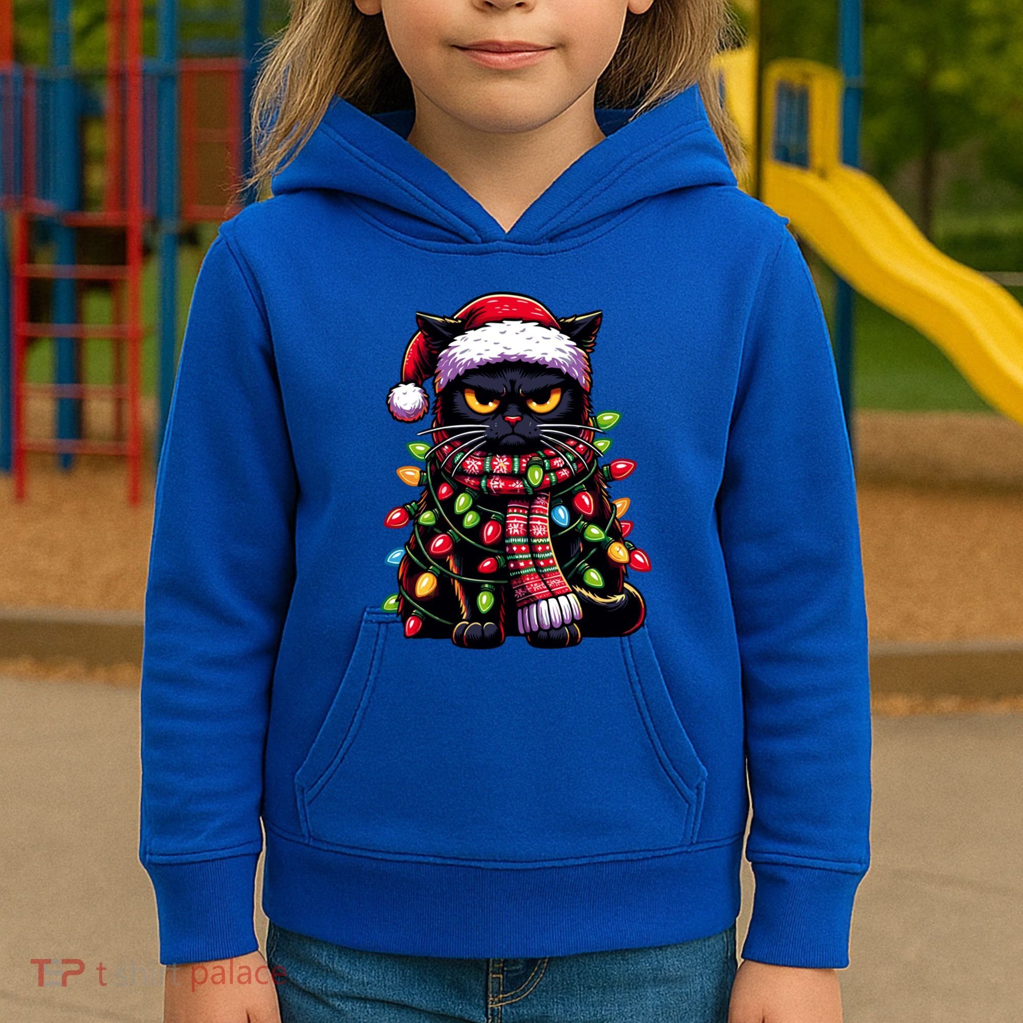 Grumpy Black Cat Meowy Xmas Christmas Outfit Cat Dad Cat Mom Meaningful Gift Kids Hoodie