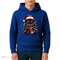 Grumpy Black Cat Meowy Xmas Christmas Outfit Cat Dad Cat Mom Meaningful Gift Kids Hoodie thumb 4