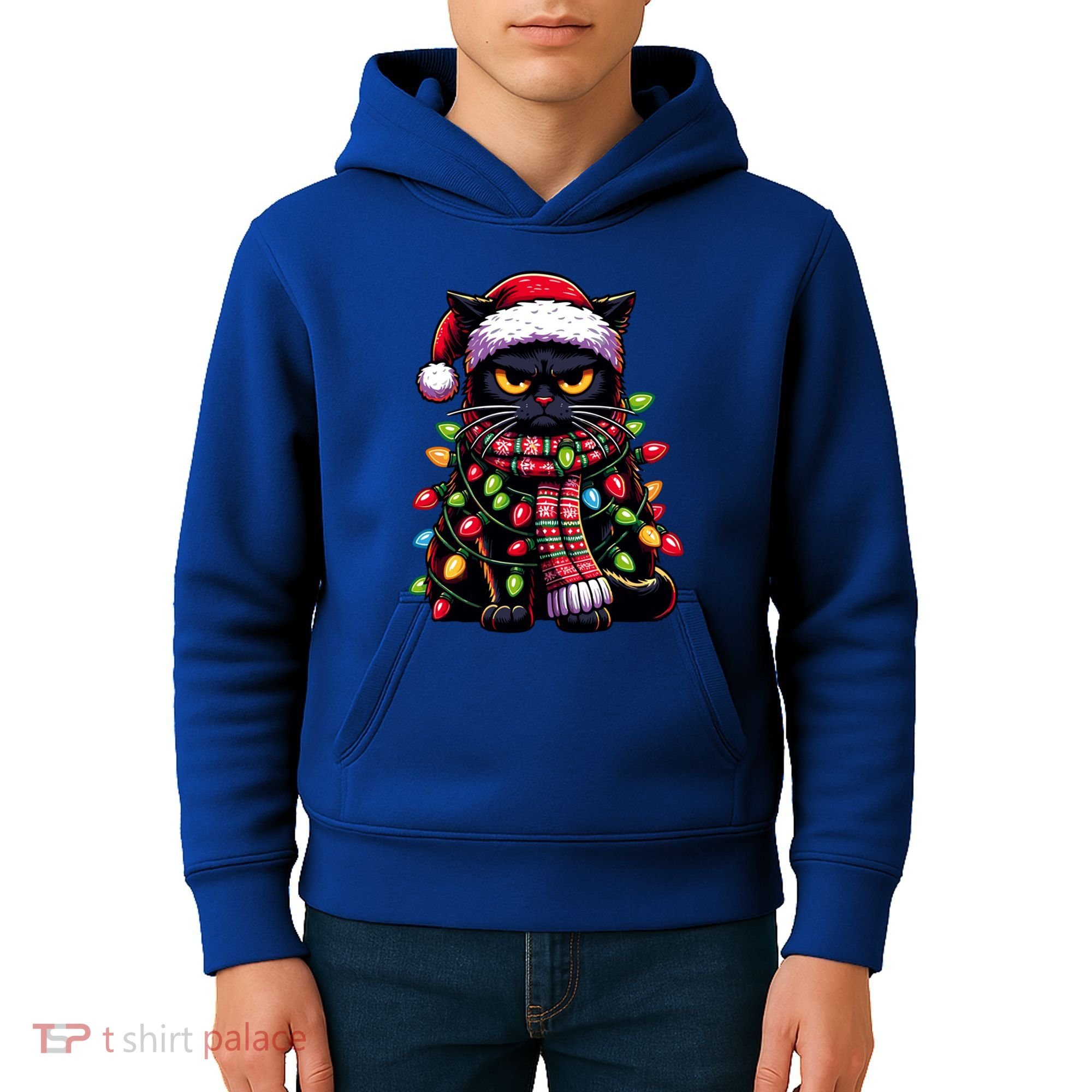 Grumpy Black Cat Meowy Xmas Christmas Outfit Cat Dad Cat Mom Meaningful Gift Kids Hoodie