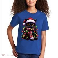 Grumpy Black Cat Meowy Xmas Christmas Outfit Cat Dad Cat Mom Meaningful Gift Kids T-Shirt thumb 2