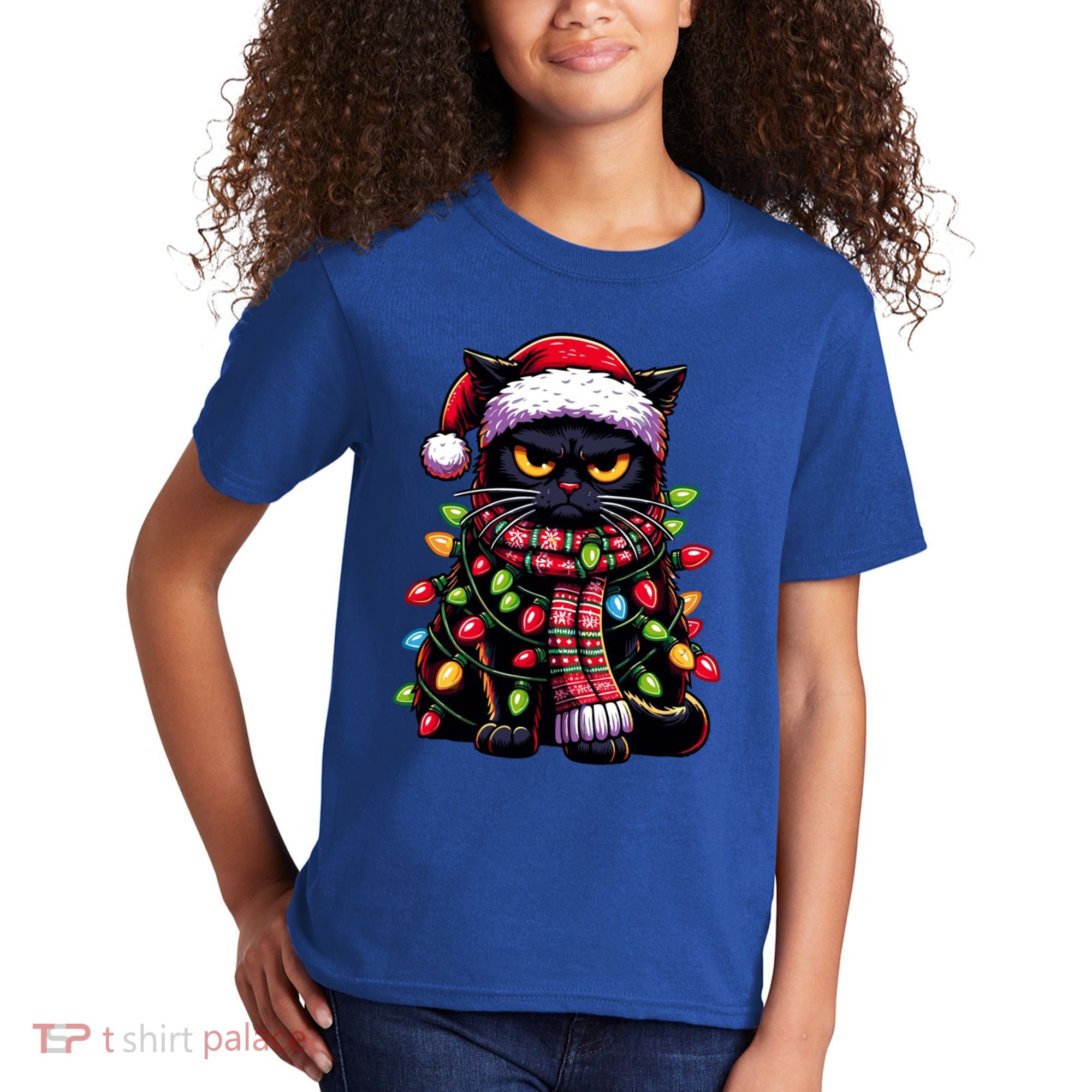 Grumpy Black Cat Meowy Xmas Christmas Outfit Cat Dad Cat Mom Meaningful Gift Kids T-Shirt