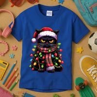 Grumpy Black Cat Meowy Xmas Christmas Outfit Cat Dad Cat Mom Meaningful Gift Kids T-Shirt thumb 3