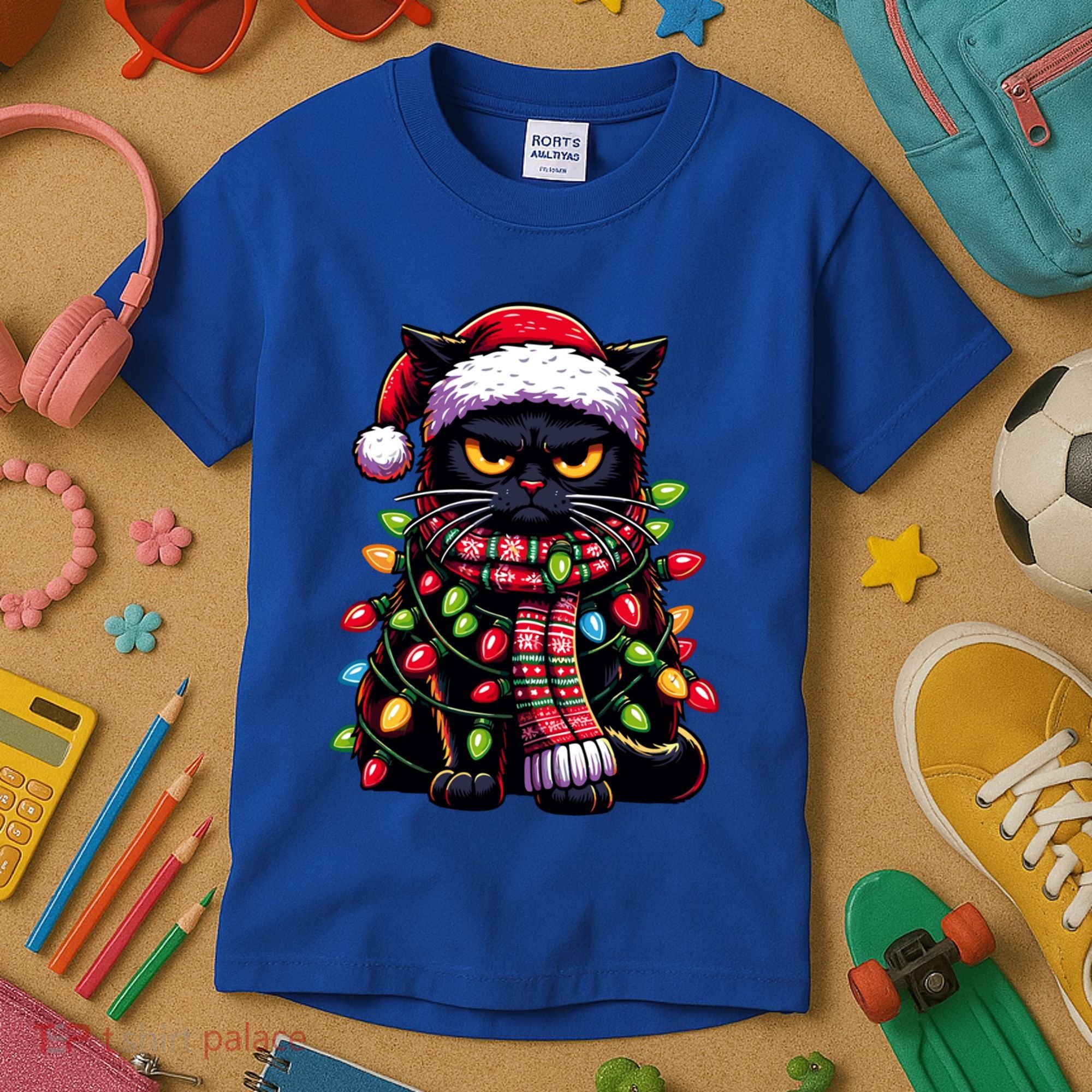 Grumpy Black Cat Meowy Xmas Christmas Outfit Cat Dad Cat Mom Meaningful Gift Kids T-Shirt