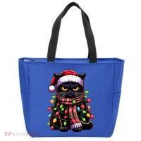 Grumpy Black Cat Meowy Xmas Christmas Outfit Cat Dad Cat Mom Meaningful Gift Tote Bag thumb 0