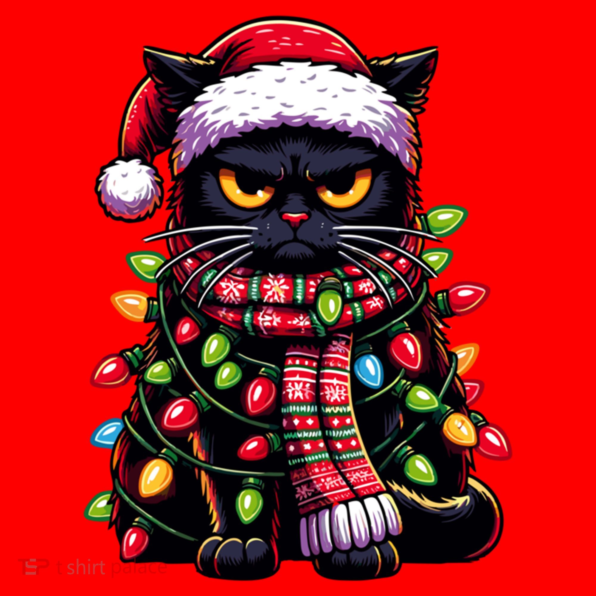 Grumpy Black Cat Meowy Xmas Christmas Outfit Cat Dad Cat Mom Meaningful Gift Santa Hat
