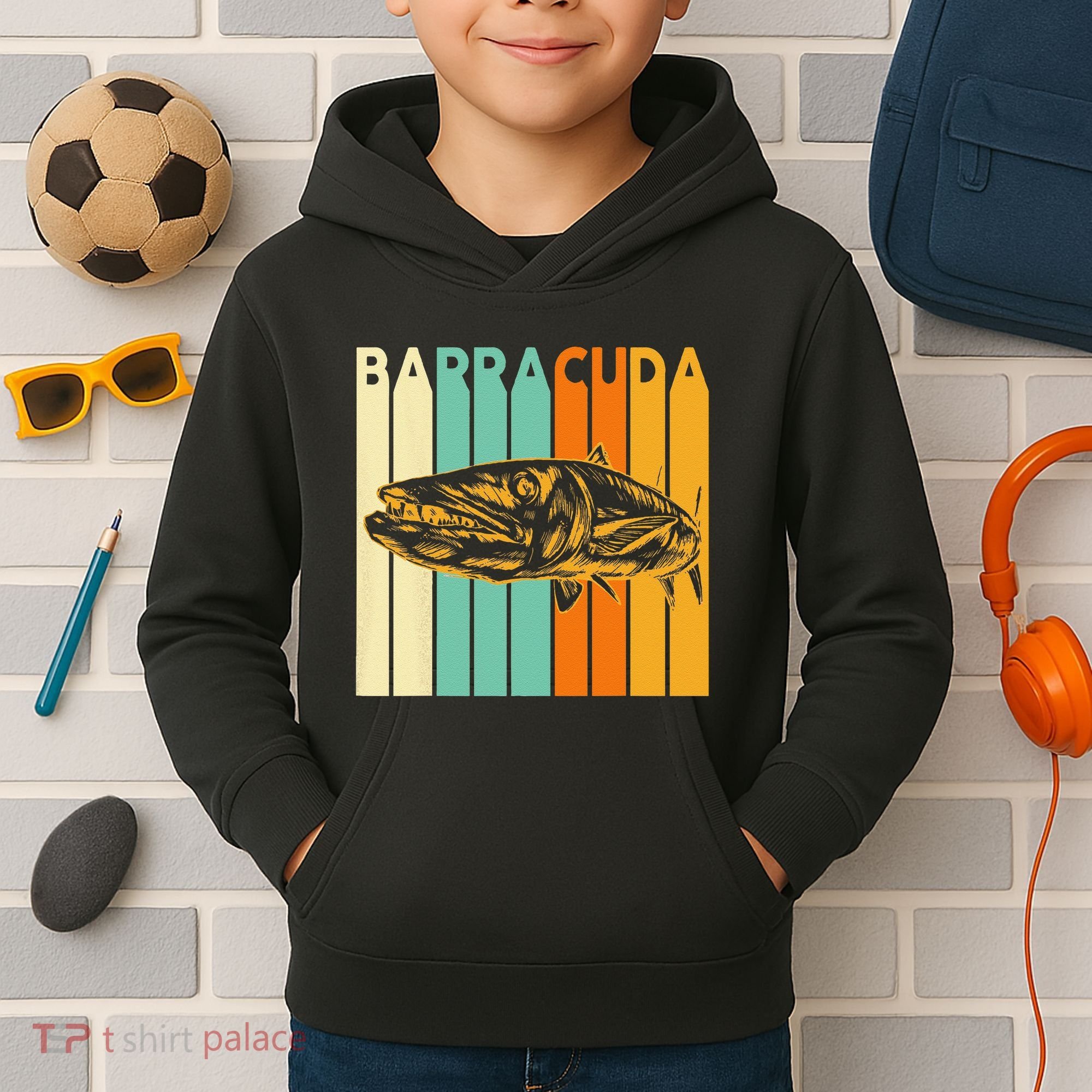 Great Barracuda Cuda Fishing Wildlife Saltwater Fish Art Kids Hoodie