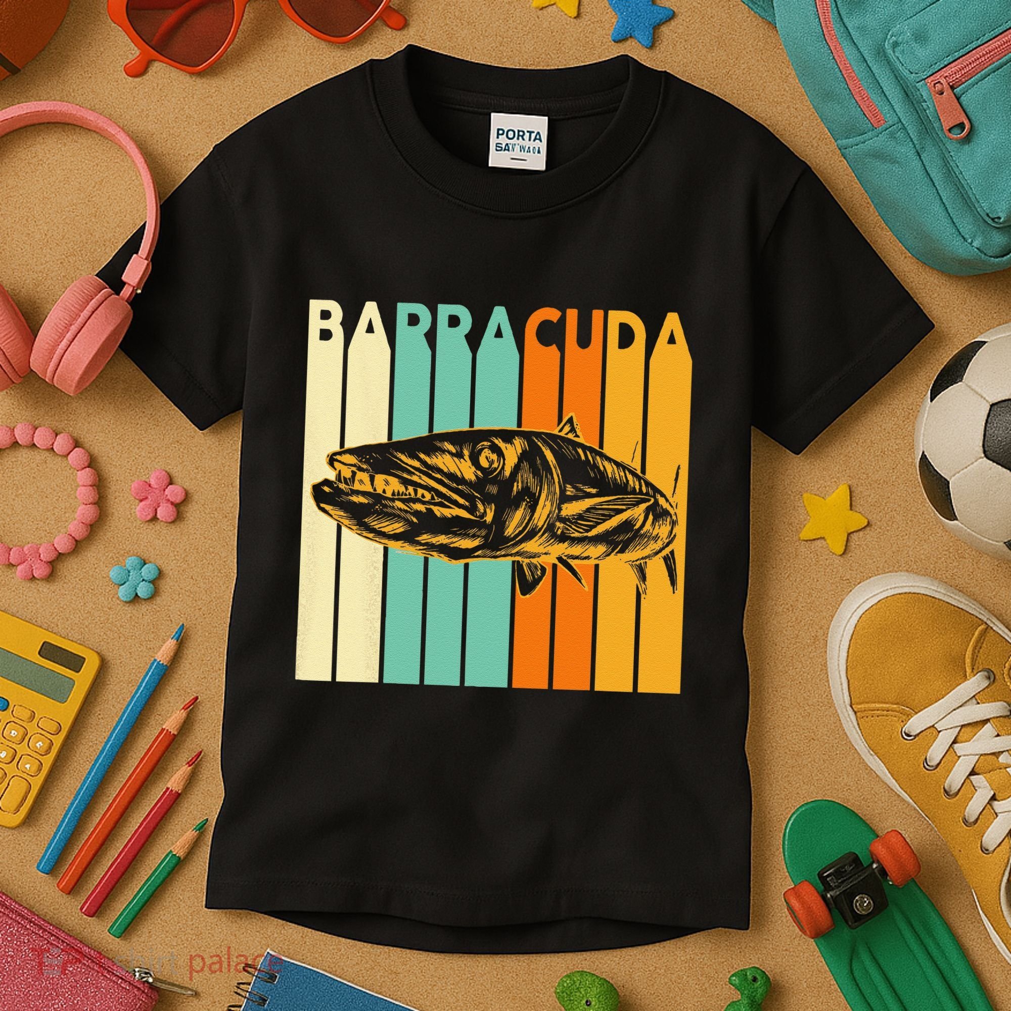 Great Barracuda Cuda Fishing Wildlife Saltwater Fish Art Kids T-Shirt