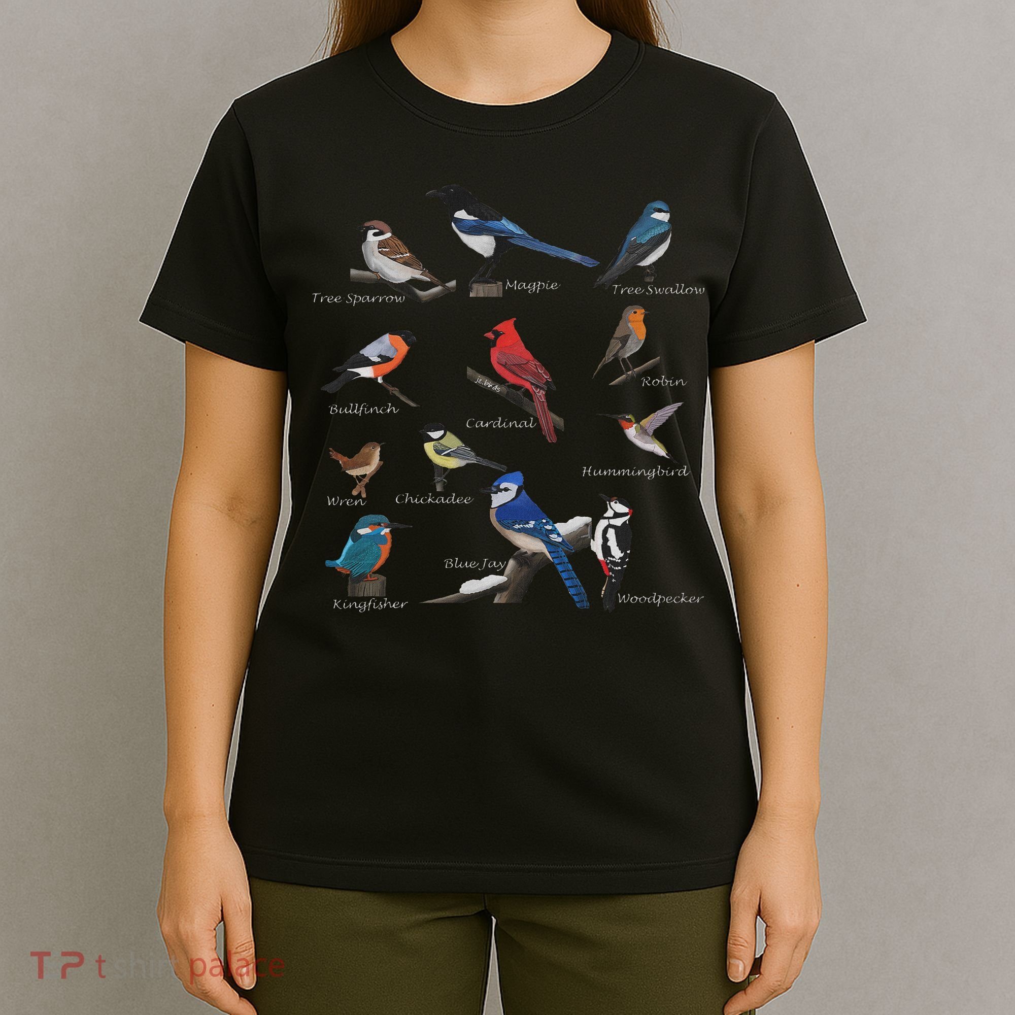Garden Birds Cardinal Blue Jay Hummingbird Robin Wren Finch T-Shirt