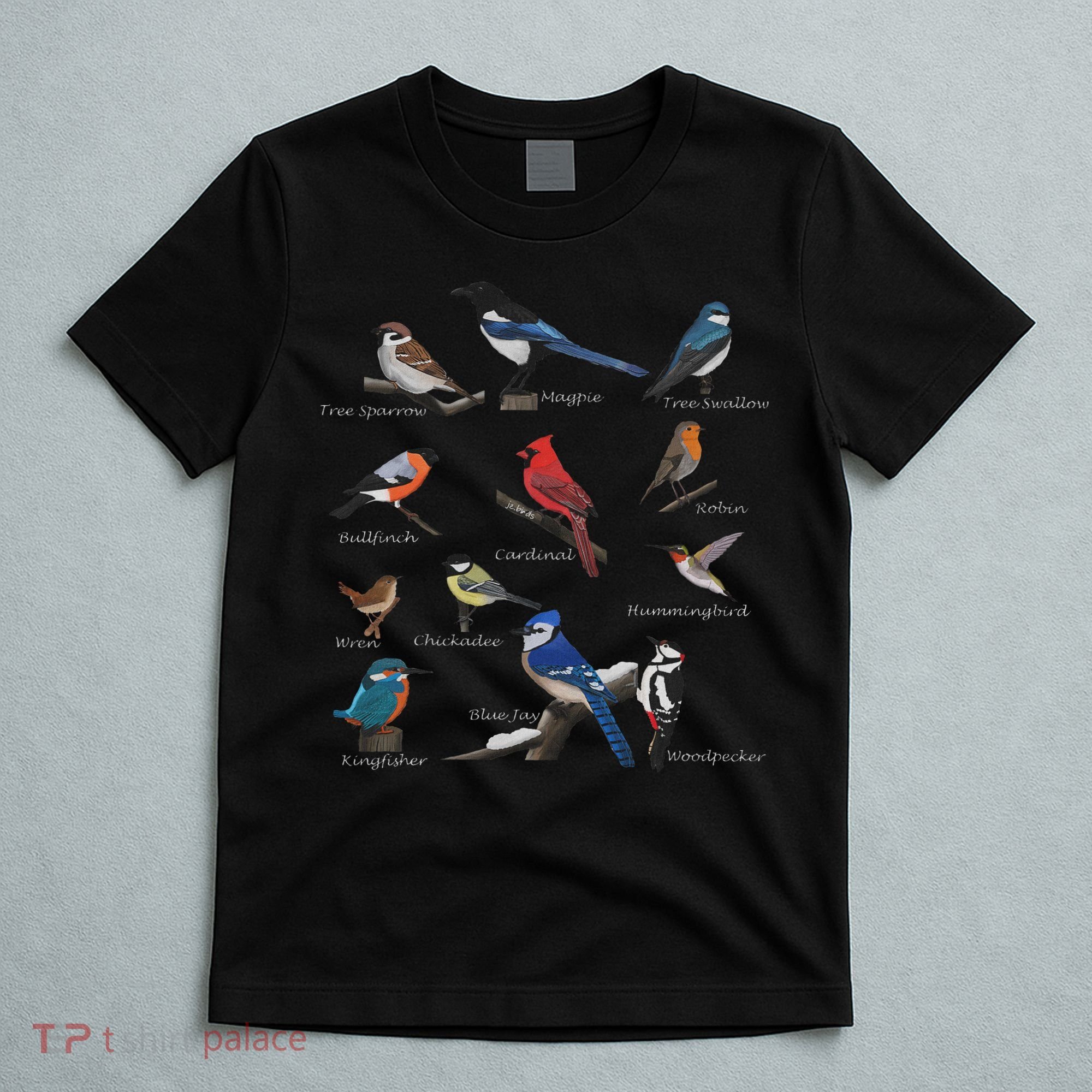 Garden Birds Cardinal Blue Jay Hummingbird Robin Wren Finch T-Shirt