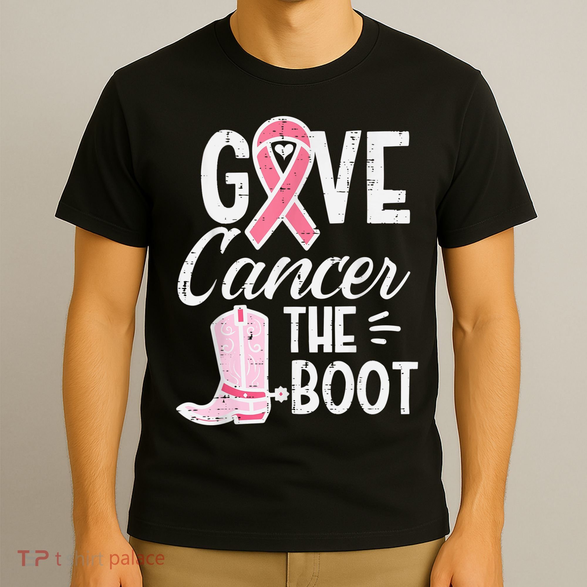 Give Breast Cancer The Boot Pink Ribbon Awareness Women T-Shirt