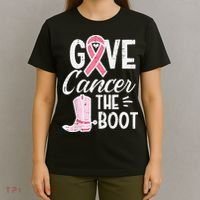Give Breast Cancer The Boot Pink Ribbon Awareness Women T-Shirt thumb 4