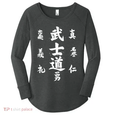Graphic Bushido Code Novelty Samurai Code Calligraphy Women's Perfect Tri Tunic Long Sleeve Shirt