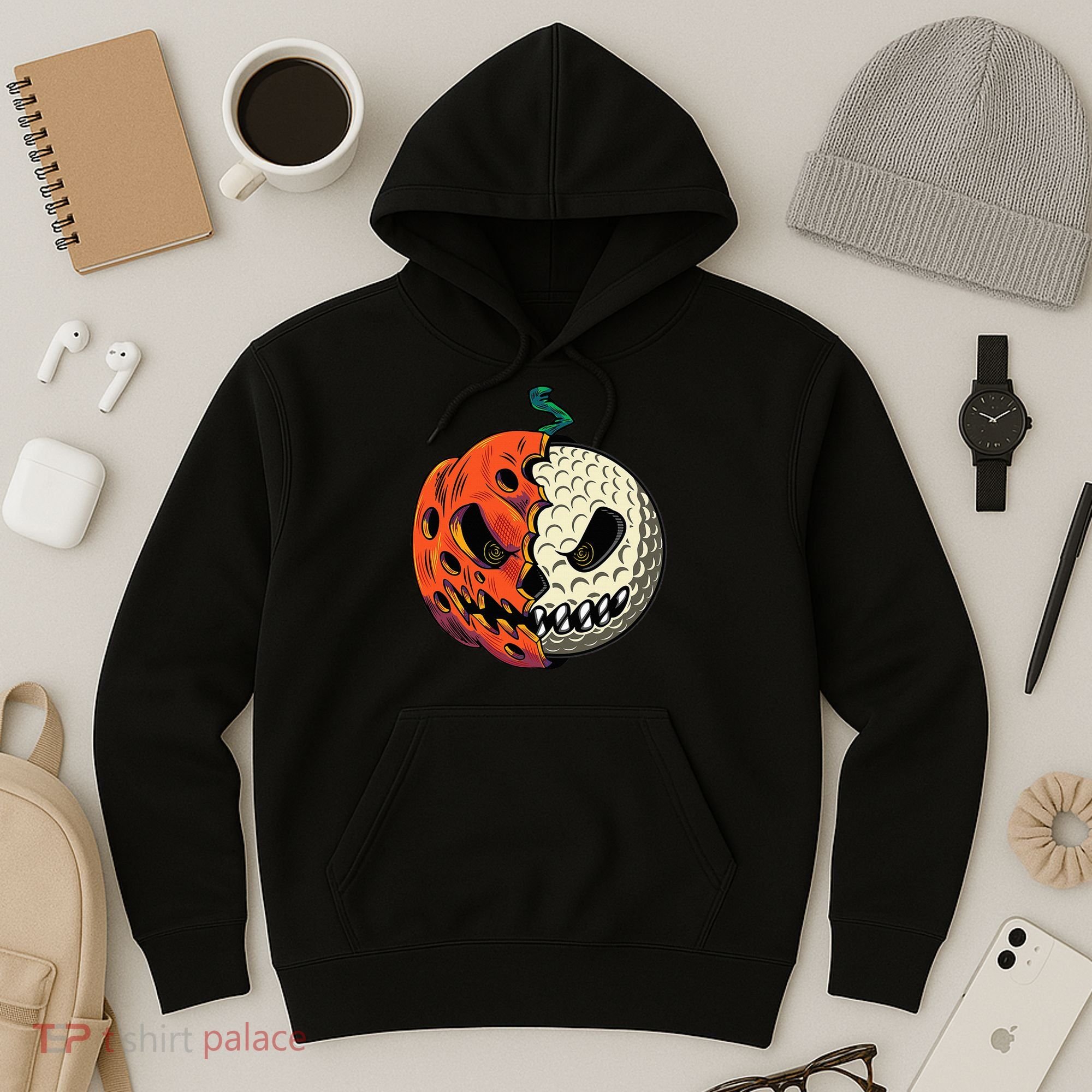 Golf Ball Costume Pumpkin Skull Halloween Golf Player Hoodie