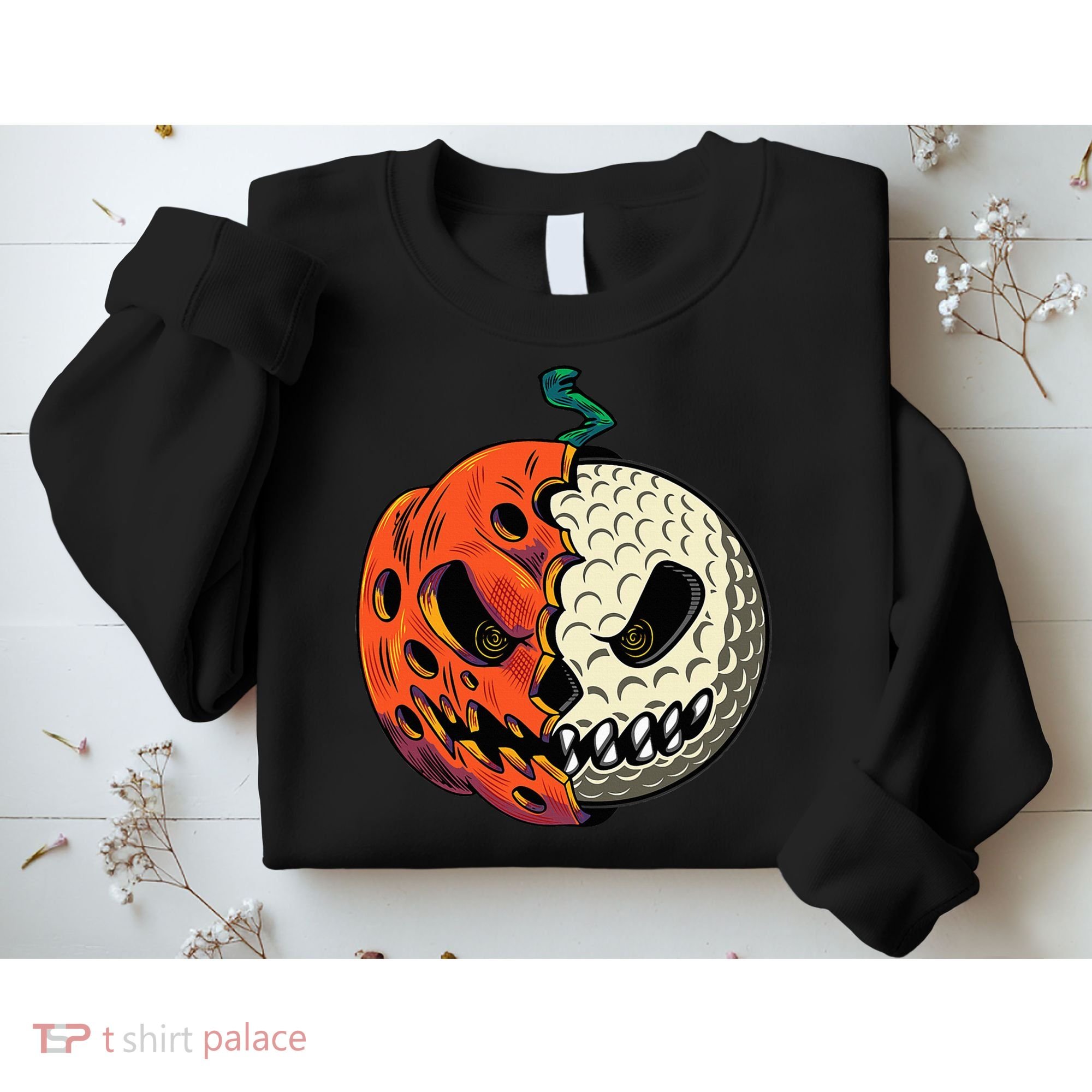 Golf Ball Costume Pumpkin Skull Halloween Golf Player Sweatshirt