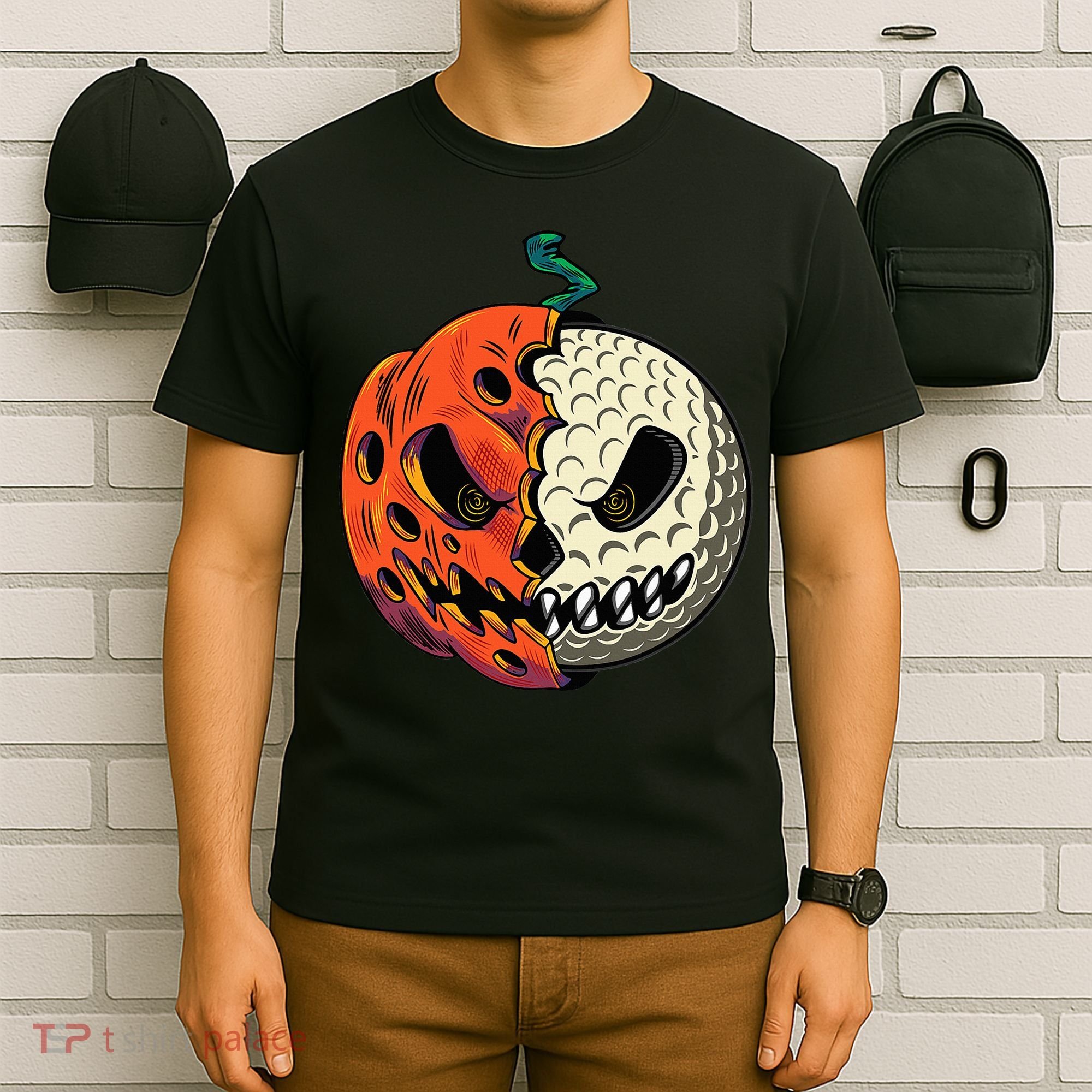 Golf Ball Costume Pumpkin Skull Halloween Golf Player T-Shirt