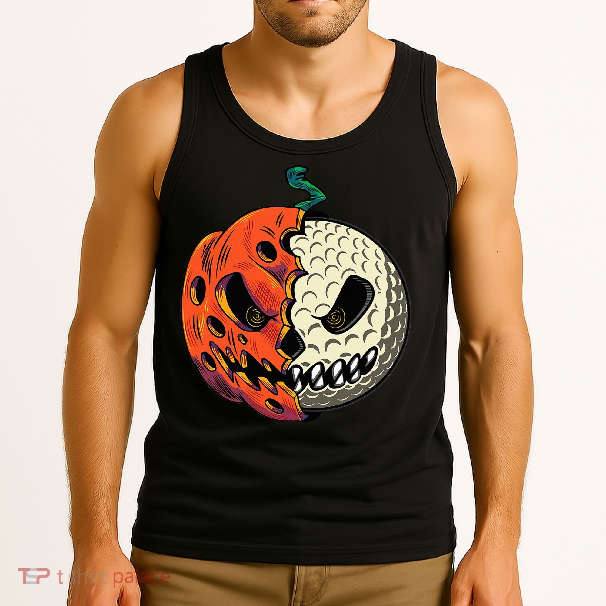 Golf Ball Costume Pumpkin Skull Halloween Golf Player Tank Top