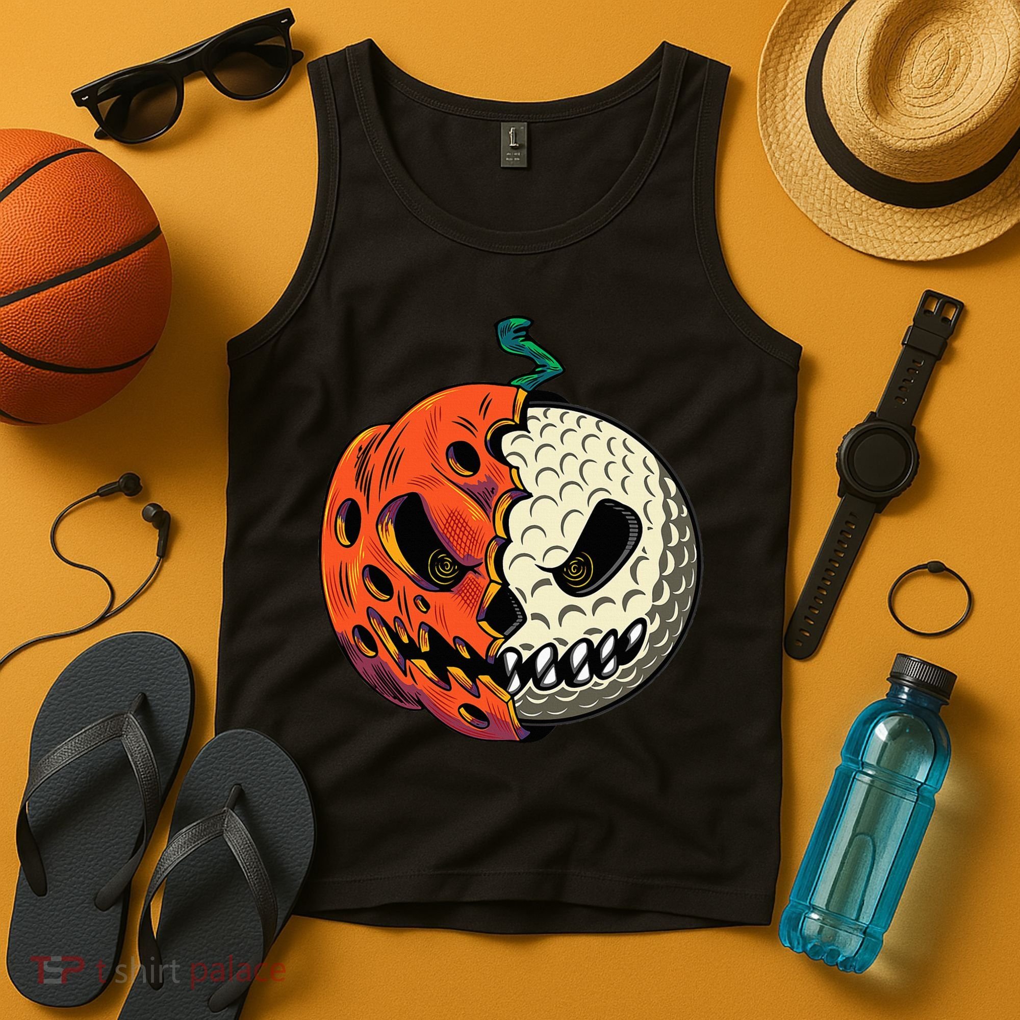 Golf Ball Costume Pumpkin Skull Halloween Golf Player Tank Top