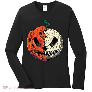 Golf Ball Costume Pumpkin Skull Halloween Golf Player Women's Long Sleeve Shirt