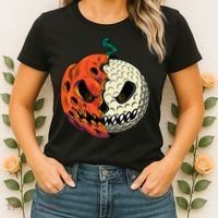 Golf Ball Costume Pumpkin Skull Halloween Golf Player Women's T-Shirt thumb 2