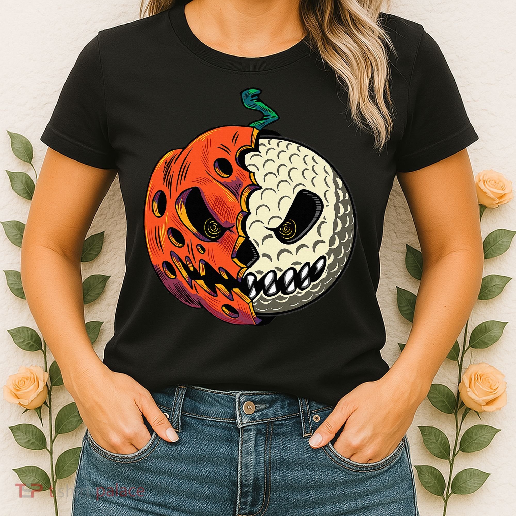 Golf Ball Costume Pumpkin Skull Halloween Golf Player Women's T-Shirt