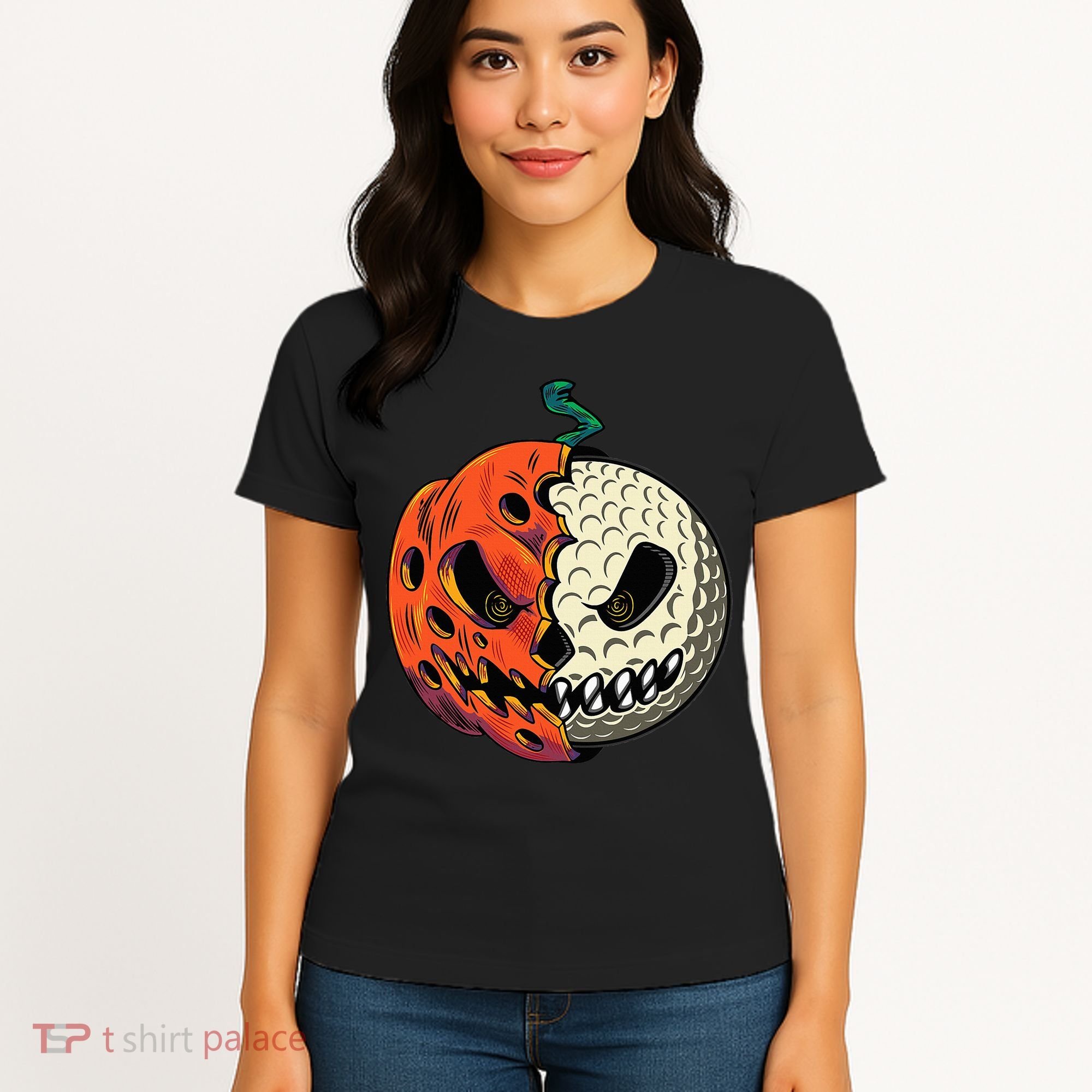 Golf Ball Costume Pumpkin Skull Halloween Golf Player Women's T-Shirt