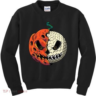 Golf Ball Costume Pumpkin Skull Halloween Golf Player Kids Sweatshirt