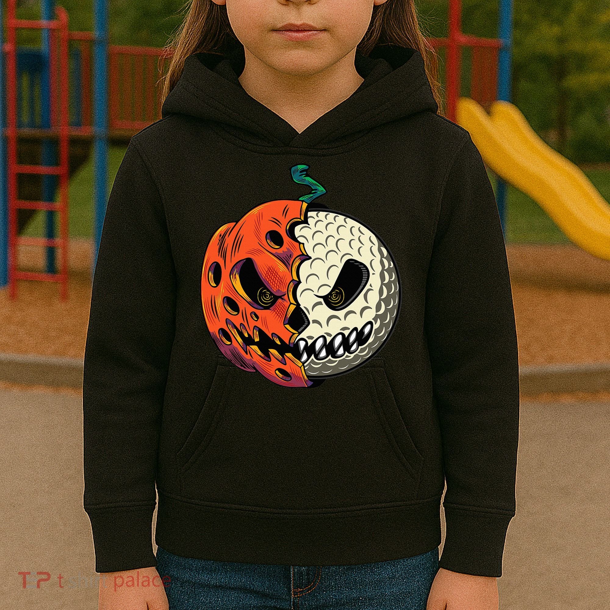 Golf Ball Costume Pumpkin Skull Halloween Golf Player Kids Hoodie
