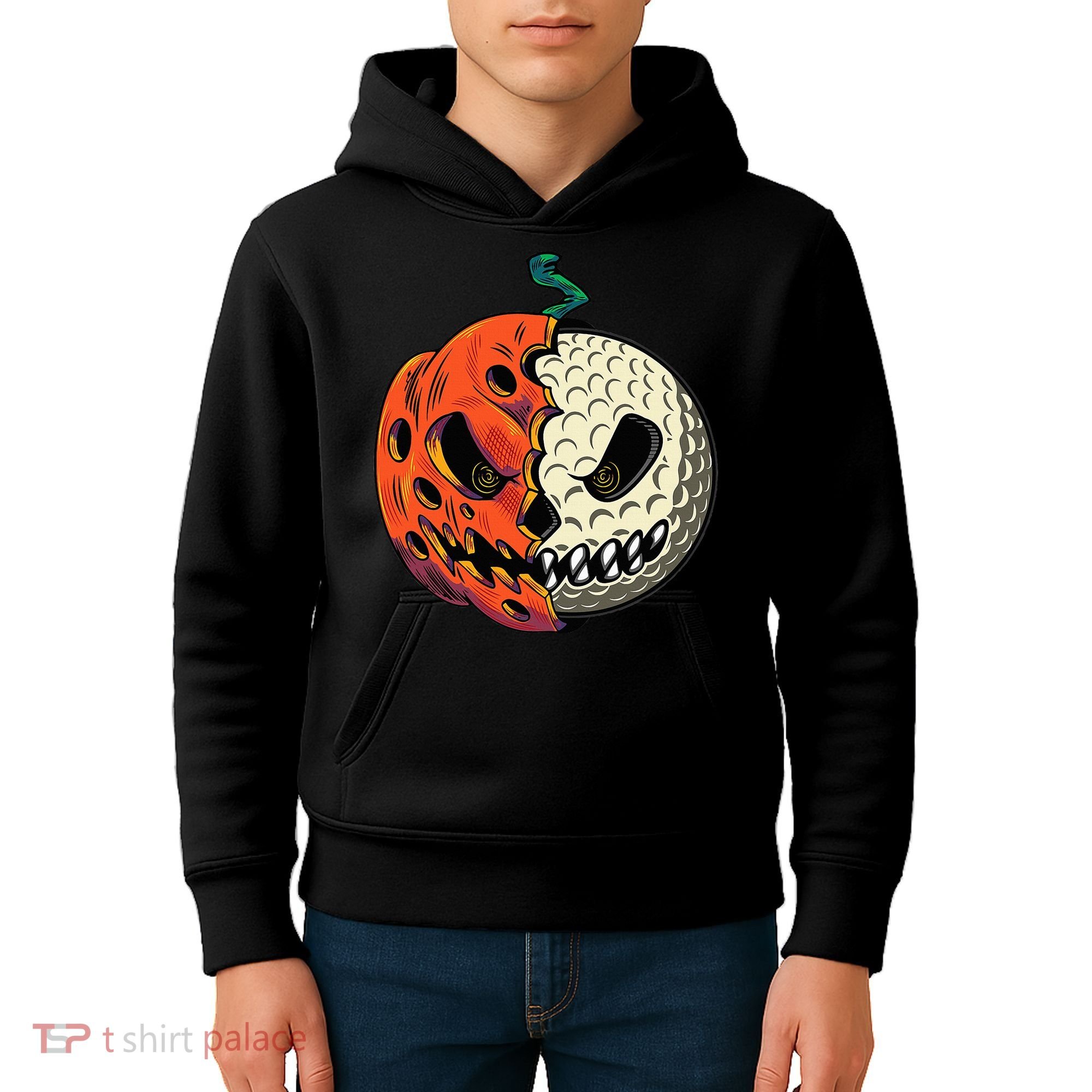 Golf Ball Costume Pumpkin Skull Halloween Golf Player Kids Hoodie