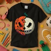 Golf Ball Costume Pumpkin Skull Halloween Golf Player Kids T-Shirt thumb 3