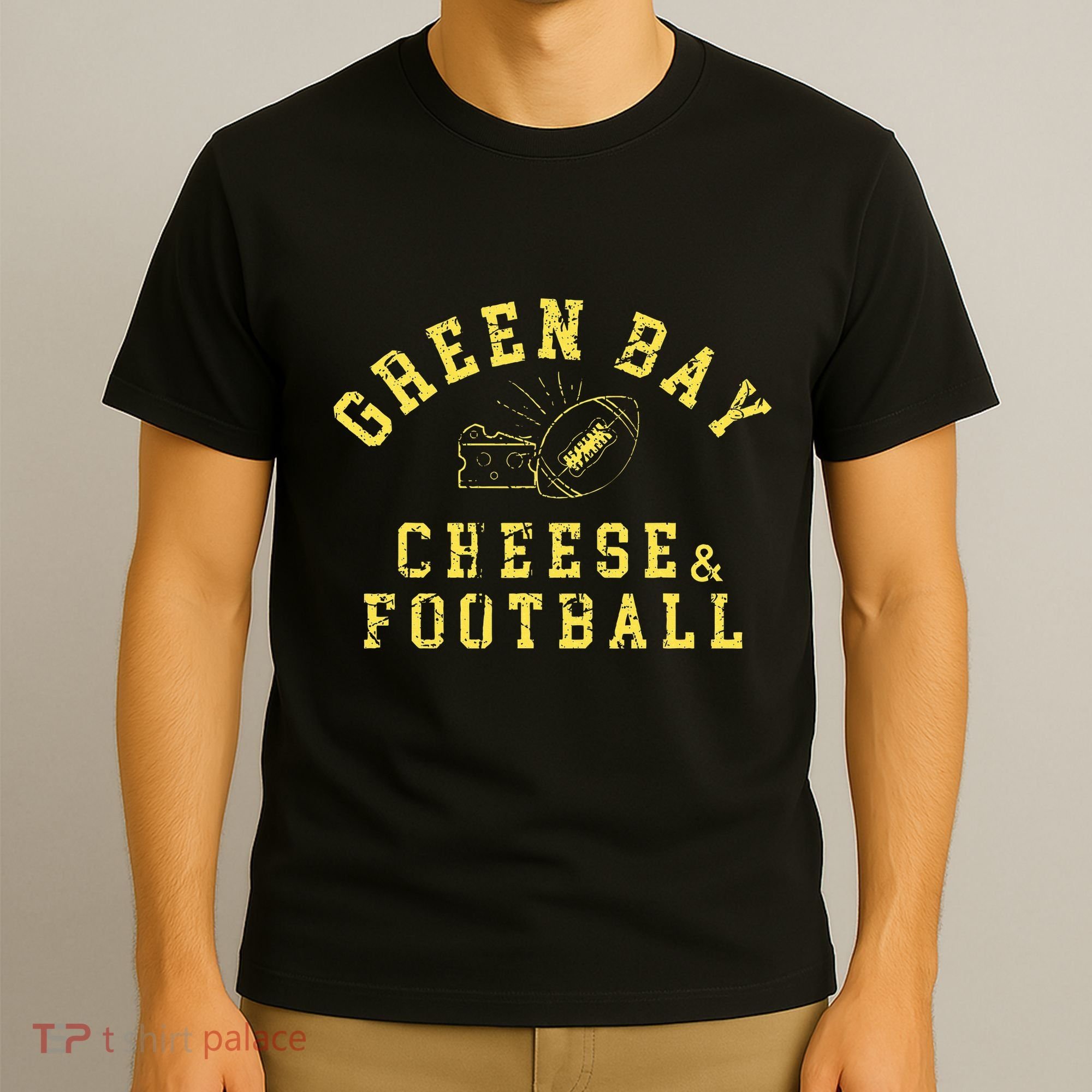 Green Bay Cheese & Football Distressed Gift T-Shirt