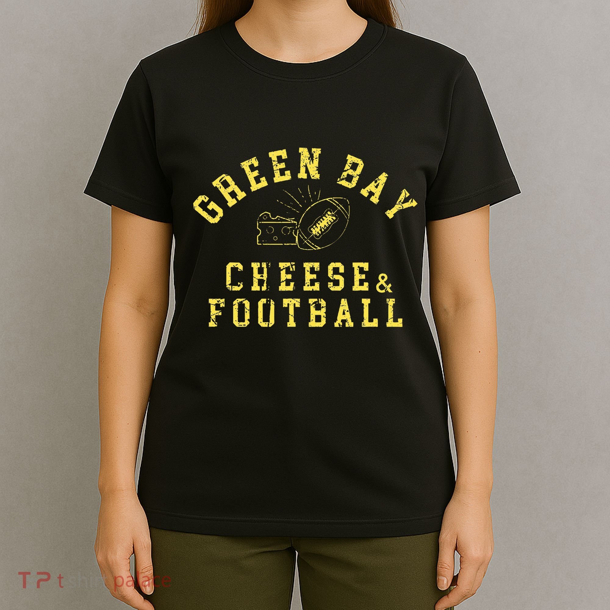 Green Bay Cheese & Football Distressed Gift T-Shirt