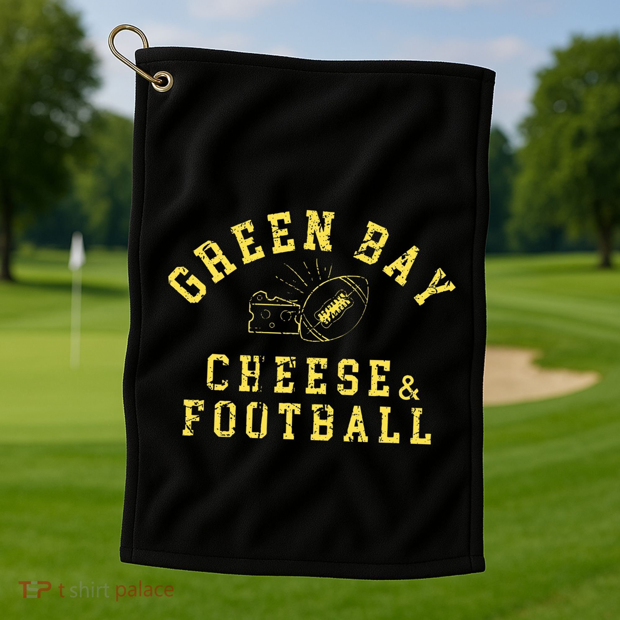 Green Bay Cheese & Football Distressed Gift Golf Towel