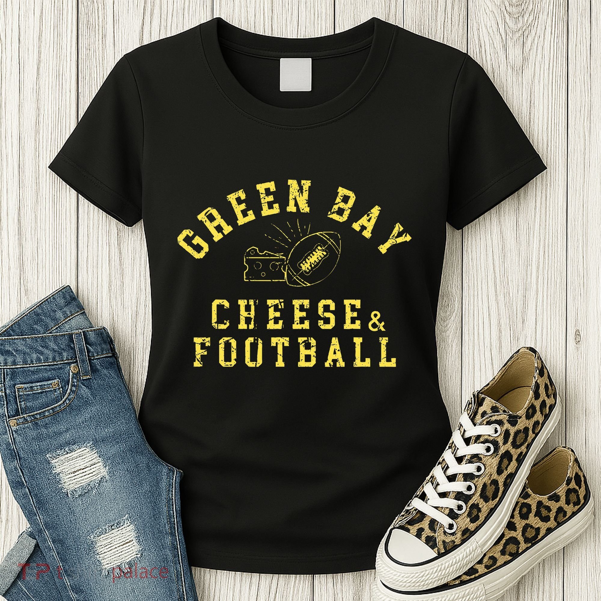 Green Bay Cheese & Football Distressed Gift Women's T-Shirt