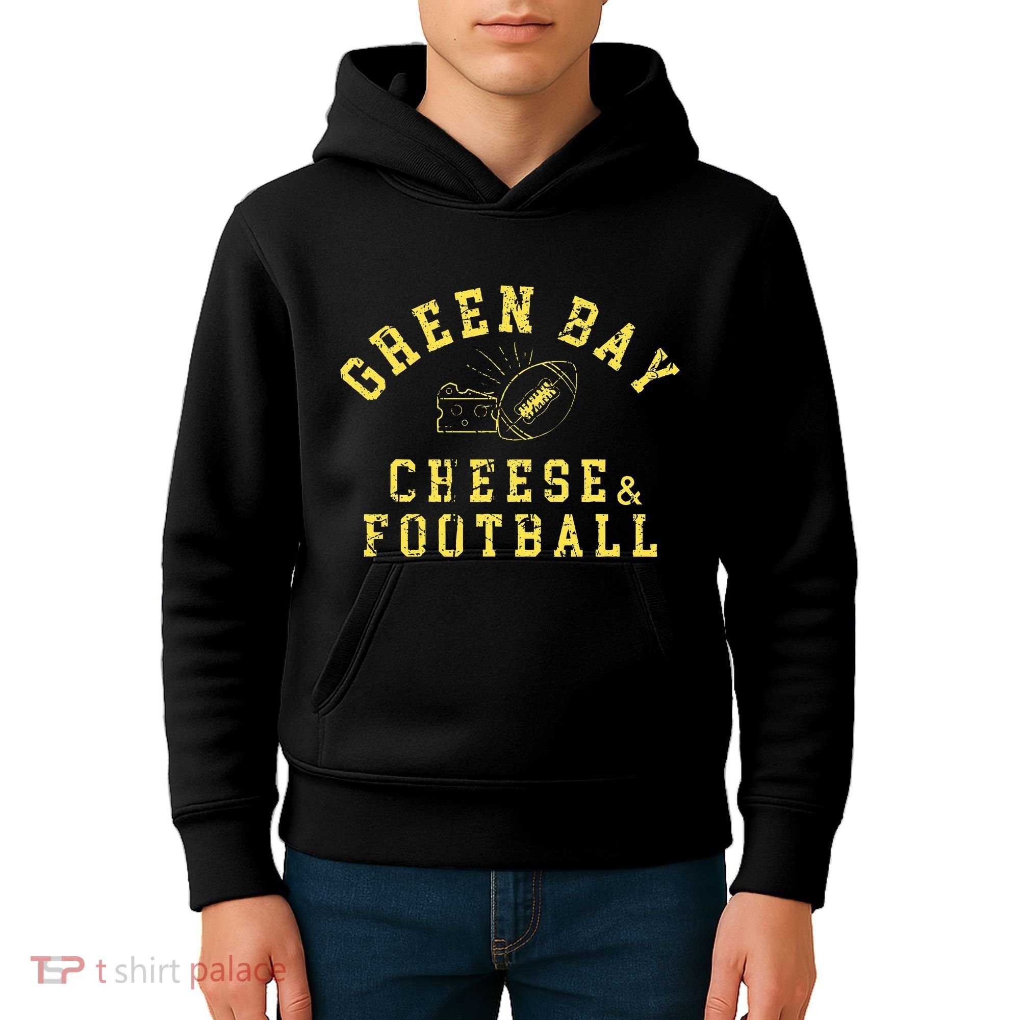 Green Bay Cheese & Football Distressed Gift Kids Hoodie