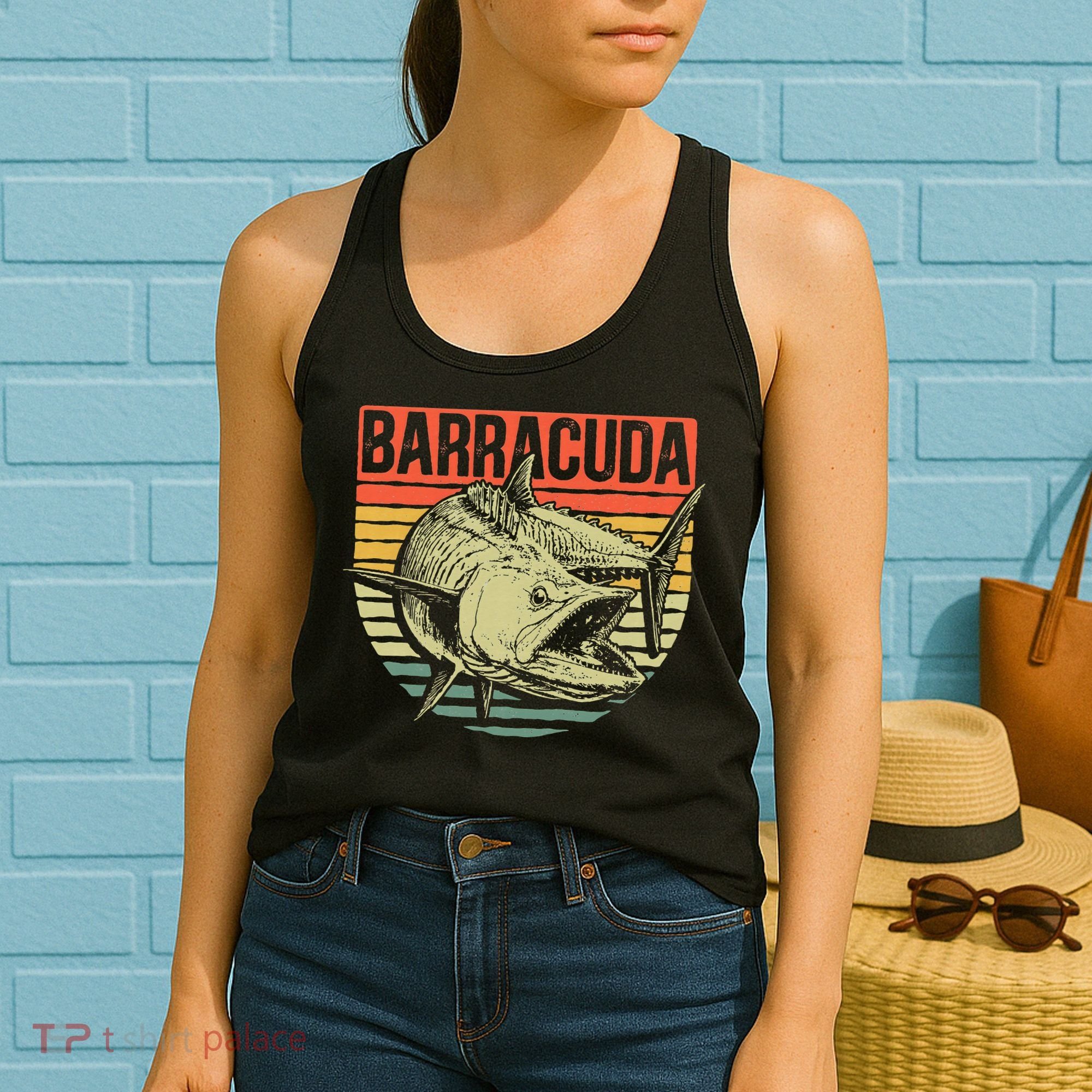 Great Barracuda Cuda Fishing Wildlife Saltwater Fish Art Women's Tank Top