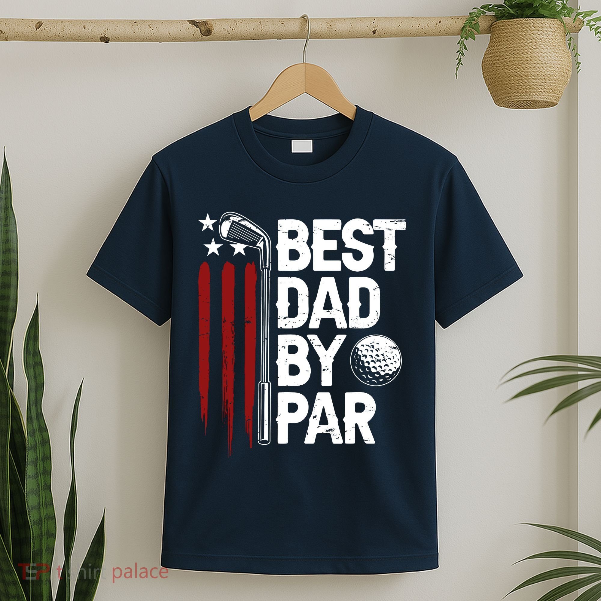 Golf Best Dad By Par Daddy Golfer American Flag Fathers Day T-Shirt